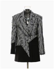 Color Block Tassel Five-Pointed Loose Blazer