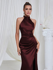 Elegant Slim Fit Halter Backless Slit Formal Dress