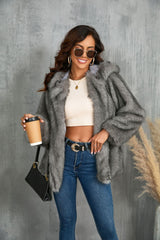 Solid Color Loose Hooded Short Fur Collar Coat