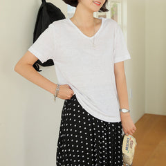 Short Sleeved Cotton Linen Loose T shirt Top