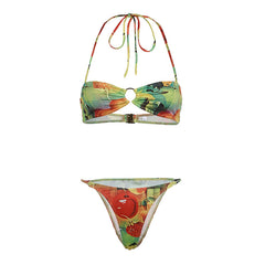 Sexy Colorful Printed Fruit Embellished Briefs Bikini Set