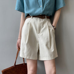 Korean High Waist Loose Straight Wide Leg Casual Shorts