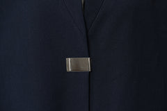 Navy Blue Stitching Long Trench Coat