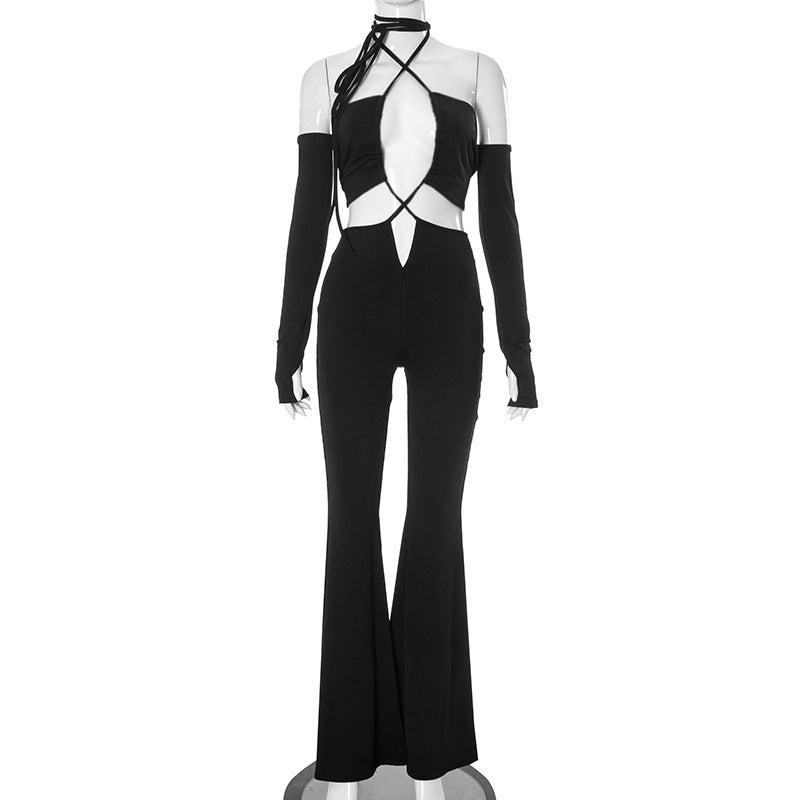 Women Solid Color Cutout Strap Jumpsuit