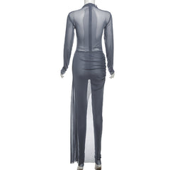 Women Round Neck Long Sleeve Slim Fit Jumpsuit