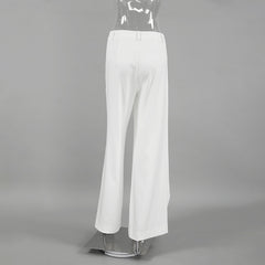 White Stitching Wide Leg High Waist Casual Pants