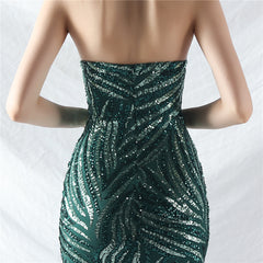 Beaded Stitching Mesh Sequined Evening Dress