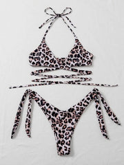 Sexy Leopard Print Lace Up Split Swimsuit