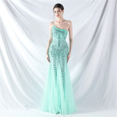 Elegant Beaded Floral Sequin Mesh Evening Dress