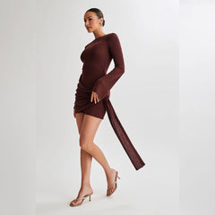 Sexy Knitted Long-Sleeve Backless Slim Fit Dress