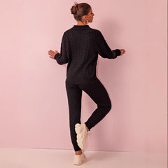 Solid Color Sweater Trousers Knitted Two Piece Set