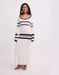 Women Color Block Woolen Striped Knitted Dress