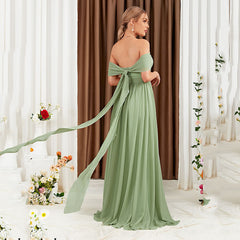 Off Shoulder Sleeveless Fruit Green Formal Dress