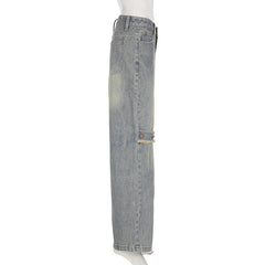 Women Washed Worn Straight Jeans