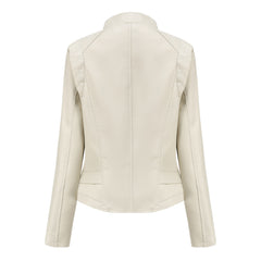 Women Slim-Fit Faux Leather Collared Leather Jacket