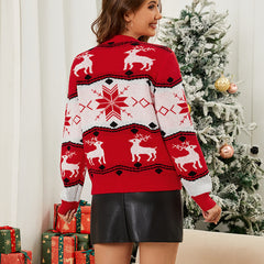 Elk Christmas Jacquard Red Sweaters