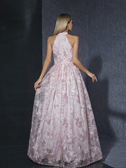 Elegant Halter Pink Sweet Party Evening Dress