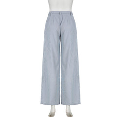 Stripe High Waist Pleated Loose Wide Leg Pants