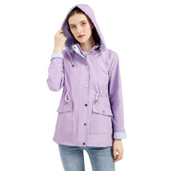 Detachable Hat Windbreaker Striped Coat