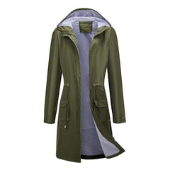 Women Waterproof Hooded Long Casual Trench Coat