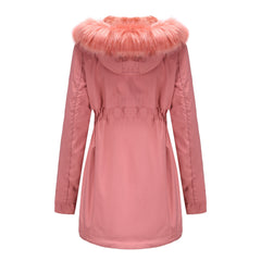 Women Cotton Padded Detachable Fur Collar Quilted Coat