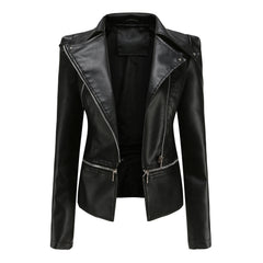 Women Detachable Hem Casual Faux Leather Jacket