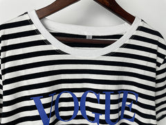 Summer Printed Striped Cotton Short Sleeved T Shirt