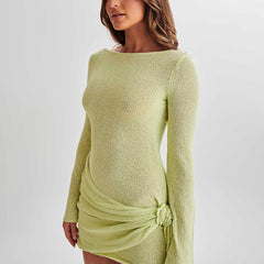 Sexy Knitted Long-Sleeve Backless Slim Fit Dress