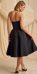 Deep V Plunge neck Halter Bow Backless Party Dress