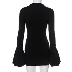 Women Fall Long Puff Sleeve Waist Tight Party Dress