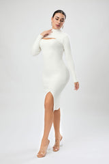 Women Half Turtleneck Long Sleeve Cutout Sweater Dress