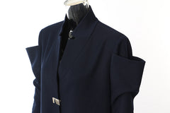 Navy Blue Stitching Long Trench Coat