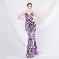 Elegant Sequin Strap Long Evening Dress