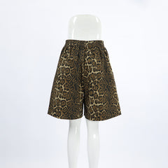 Casual Leopard Print Pure Cotton Straight Loose Shorts