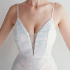 REVCHIC LUXE Elegant V-Neck Floral Sequin Sleeveless Formal Gown