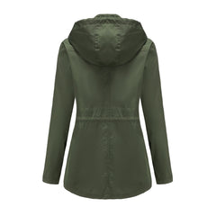 Women Mid Length Windbreaker Hooded Coat