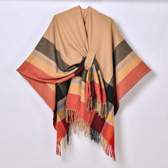 Color Striped Strap Jacquard Warm Tassel Shawl