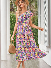 Summer Printed One Shoulder Ruffles Sleeveless Vacation Dress