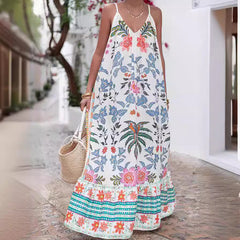 Summer Suspender Print Loose Vacation Dress