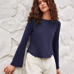 Round Neck Stringy Flare-Sleeve Knitted Top