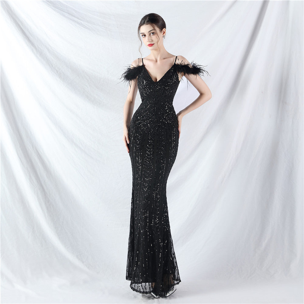 Elegant Floral Sequin High End Evening Dress