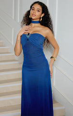 Elegant Mesh Lace Up Blue Slim Fit Party Dress