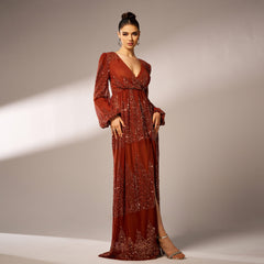 High End Long Sleeve Sequine Cocktail Evening Dress