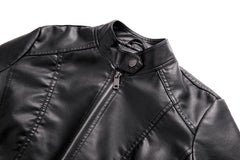 Women Stand Collar Casual Leather Motorcycle Jacket