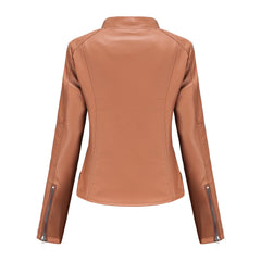 Women Motorcycle Thin Leather Jacket