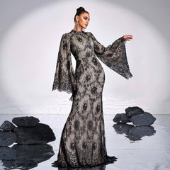 High End Long Sleeve Lace Evening Dress