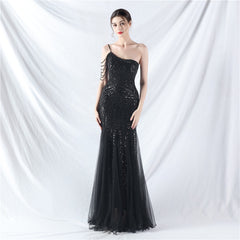 Elegant Beaded Floral Sequin Mesh Evening Dress