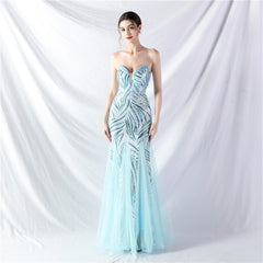 Beaded Stitching Mesh Sequined Evening Dress