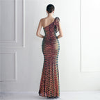 REVCHIC LUXE Elegant One-Shoulder Sequin Fishtail Gown