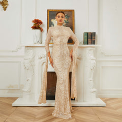 High End Sexy Sequined Long Sleeve Evening Dress